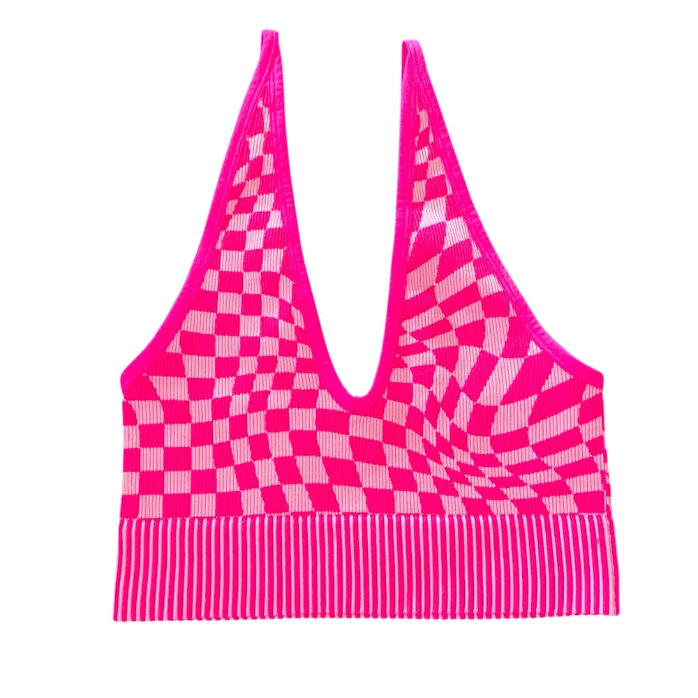 Garage Pink Knit Cropped Checkered Tank Size XS